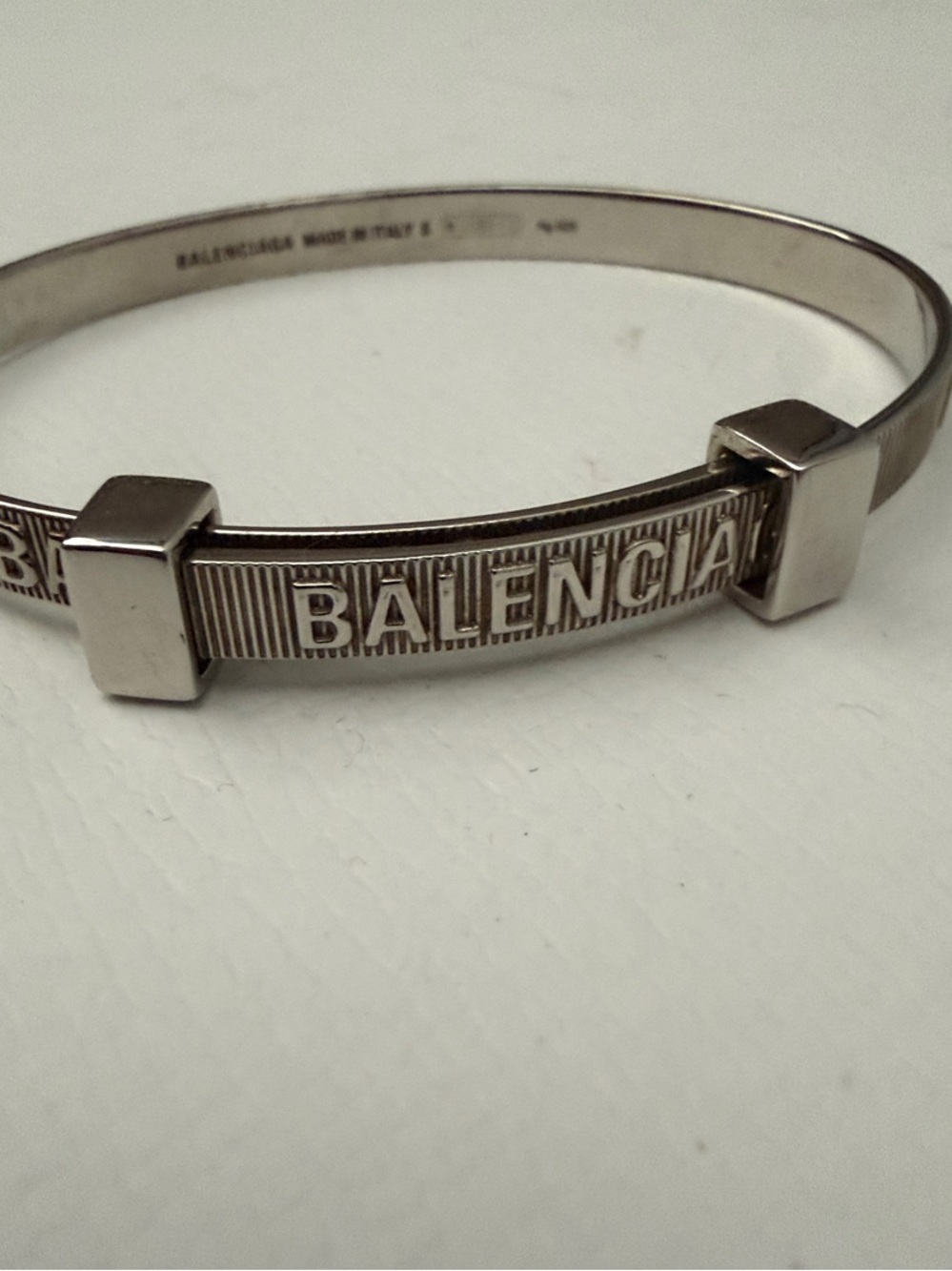 Balenciaga Silver-tone Engraved Logo Bangle Size Small - Picture 2 of 2